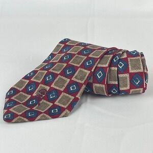 Countess Mara 100% Silk Tie USA Made Burgundy Blue Geometric Classic 4"